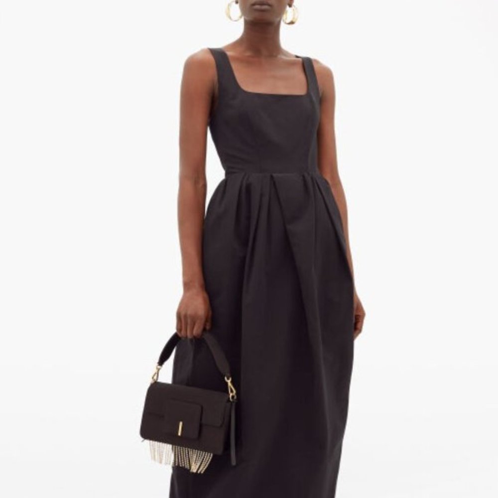 STAUD Black Square-Neck Cotton-Blend Faille Maxi Dress